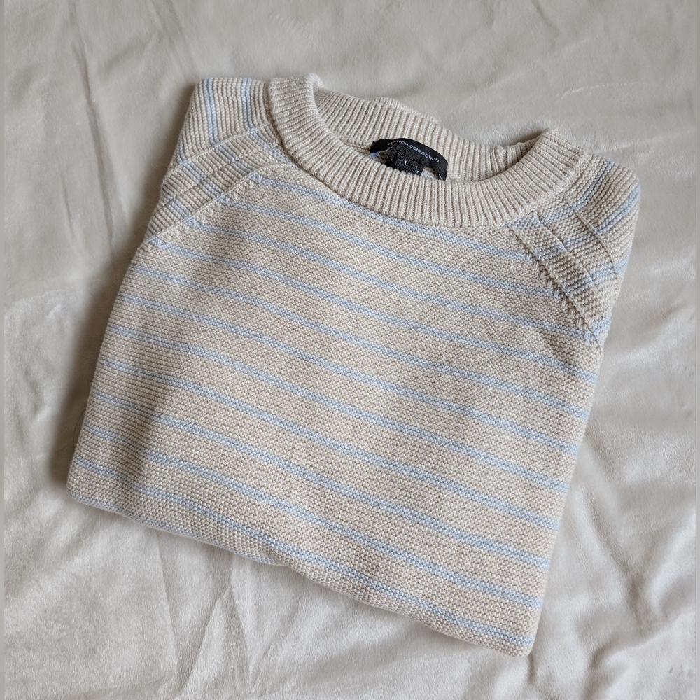 French Connection Cream Striped Sweater, Size L